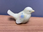 Fenton Uranium Satin Custard Glass Bird Vintage Hand Painted Signed Floral