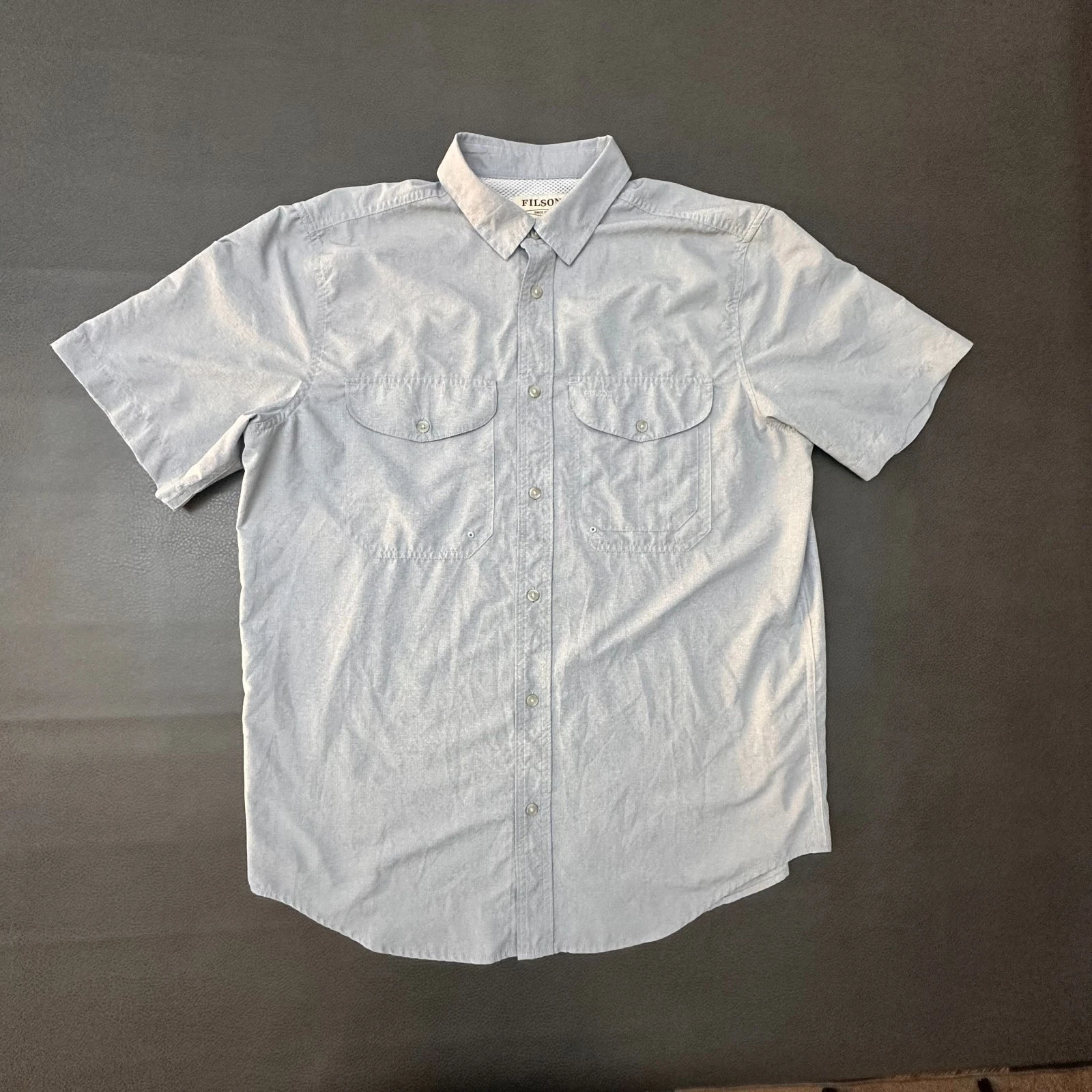 CC Filson Shirt Mens Large Gray Lightweight Fishing Outdoors Nylon Blend Caped