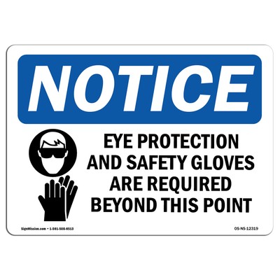 Eye Protection And Safety Gloves With Symbol OSHA Notice Sign Metal Plastic