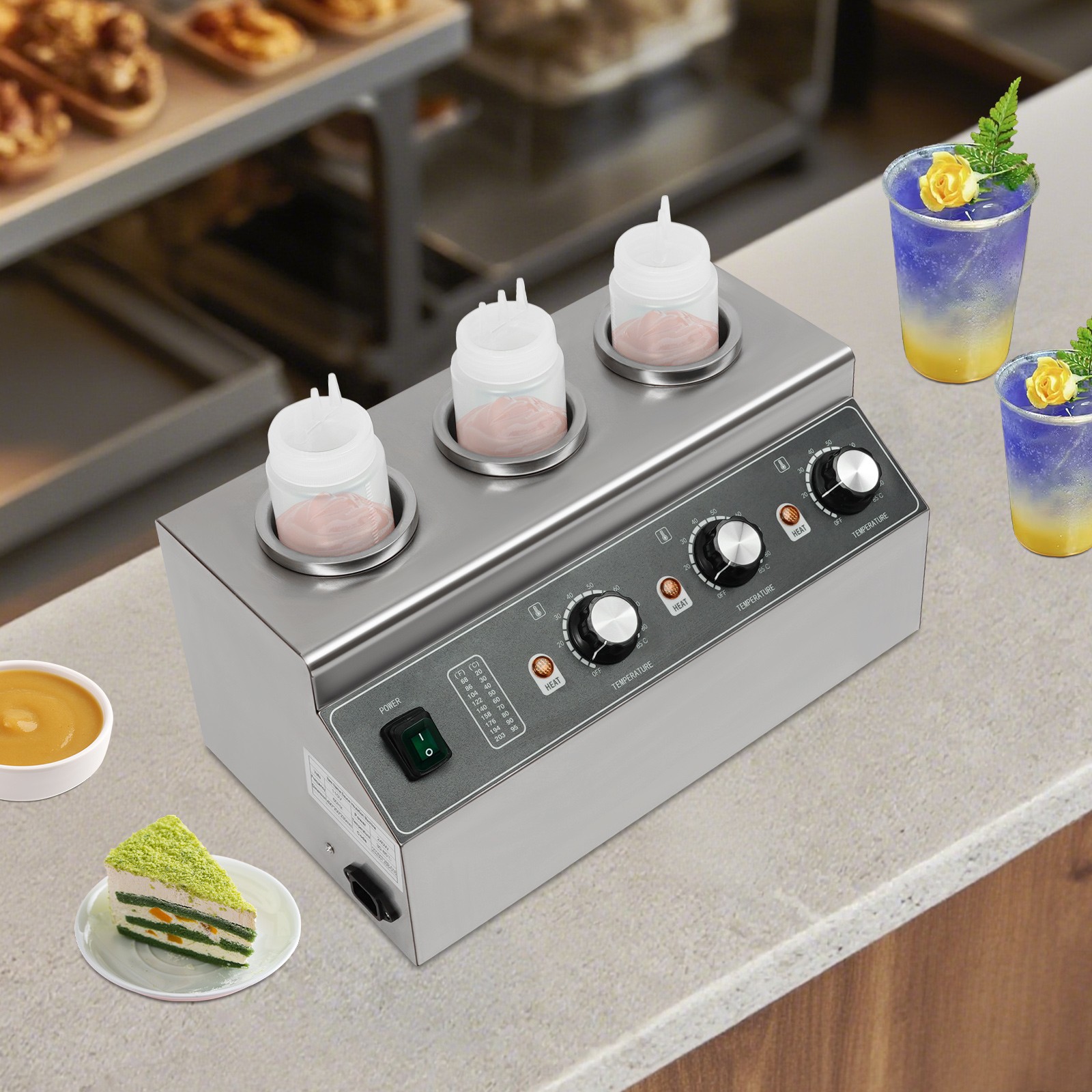 Electric Sauce Warmer Commercial Cheese Dispenser Warming Machine with 3 Bottles