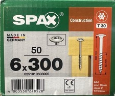 SPAX 6x300mm T30 Construction Screws Zinc Class 2 – Box of 50