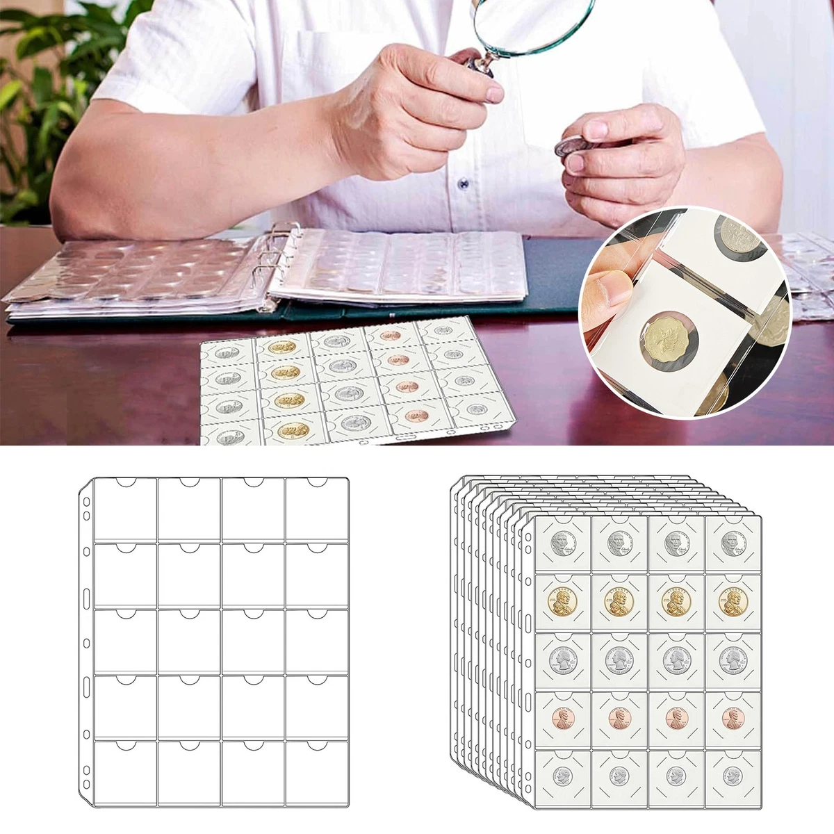 Álbum De Sellos Transparente Con 10 Hojas Doble Cara Y 6 Bolsillos Negros – Organizador De PVC Para Estampillas, Billetes Y Tarjetas, Perfecto Para Coleccionistas
