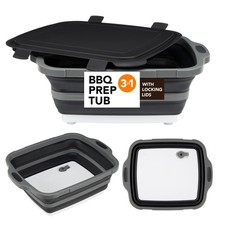 Collapsible Cutting Board 8L , BBQ Prep Tub with Locking Lid, Storage Basket