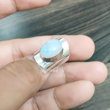Rainbow Moonstone Ring: Wide Band 925 Sterling Silver, Custom Size All Size