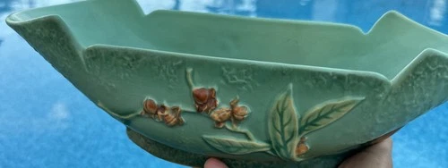 Roseville Bittersweet Green 1951 Pottery Mid Century Modern Console Bowl 829-12”