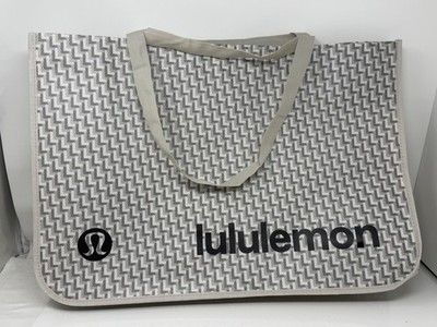 Lululemon Reusable Shopping Gift Bag Yoga Tote 21''x14''  White Brown Print