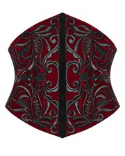 Punk Rave Gothic Steampunk Embroidered Velvet Waist Cincher Corset Red Black