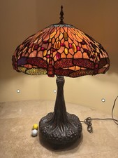 TIFFANY style LARGE stained glass lamp 30 lbs 34 TALL rare vintage STUNNING