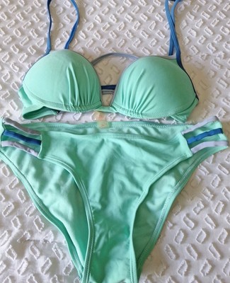 Coral Women's Push Up V Neck Bikini Sets Criss Cross Back Two Piece Bathing Suit