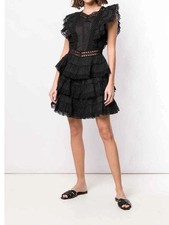 Zimmermann Juniper Lace-Trimmed Tiered Pintucked Cotton-Voile Mini Dress Black 1