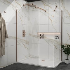 Brushed Bronze Walk In Shower Enclosure and Tray + Side Panel 8mm Glass Screen