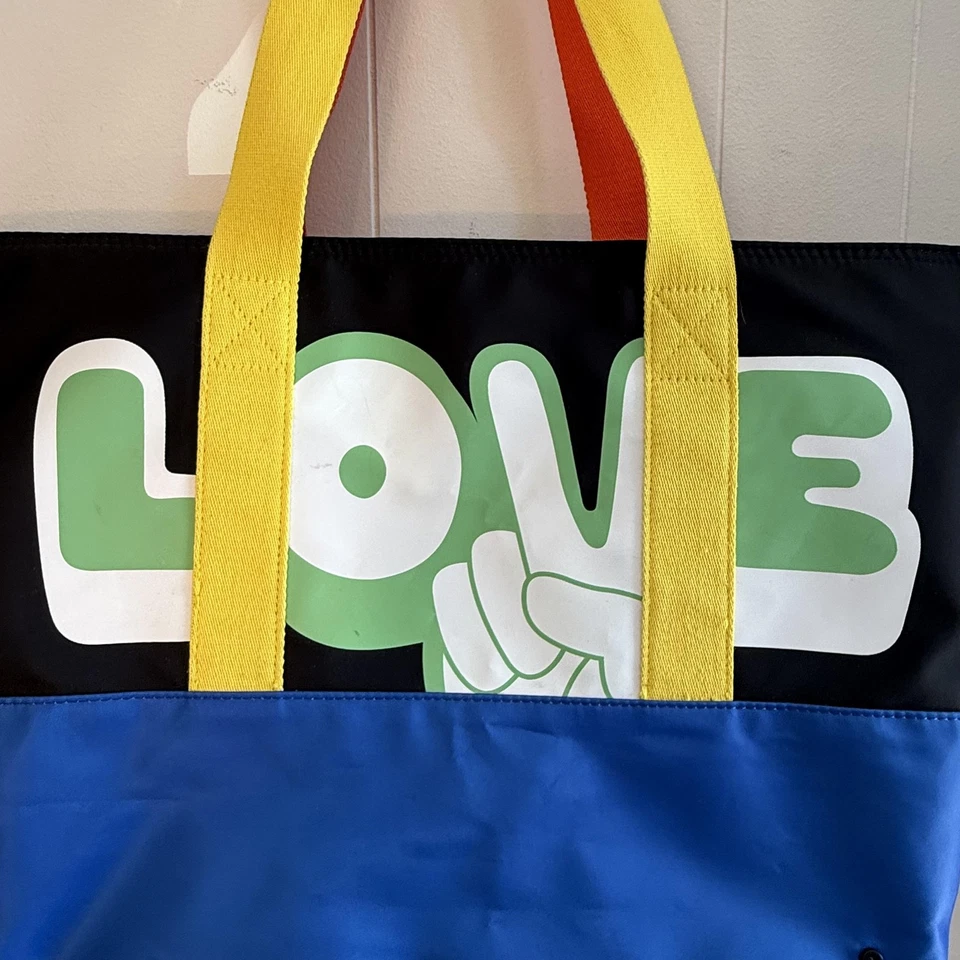 STATE Phish LOVE Tote Bag Large Zip Top Checkered Rolling Stones Shoulder Peace - Image 3 of 4