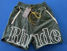 Rhude Drawstring Zipper Pocket Shorts Dark Green size Small