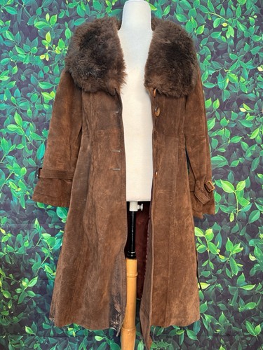 AVANTI WOMENS SIZE SMALL BROWN LEATHER VINTAGE COAT BOHO HIPPIE sherpa USA EUC - Picture 2 of 24