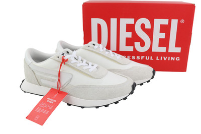 DIESEL S-Racer-Lc Herren Sneakers EU44 Weißes Leder Schnürschuhe RRP 195