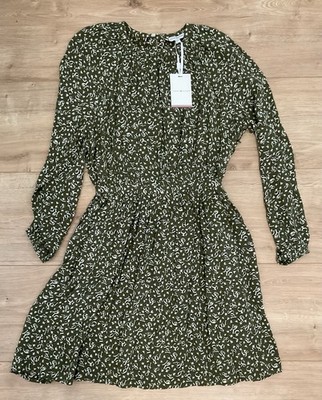 Tommy Hilfiger Blusen Kleid Sommer grün Olive Weiß Gr: XS - 32 / 34 NEU m. Etik.