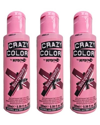 3 x Crazy Color Semi-Permanent Conditioning Haarfarbe Farbe Creme - Burgund.
