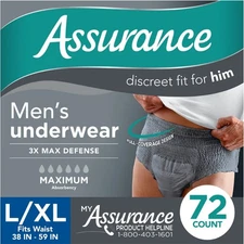 Assurance Men's Incontinence Underwear, Large, Maximum Absorbency, 72 Count