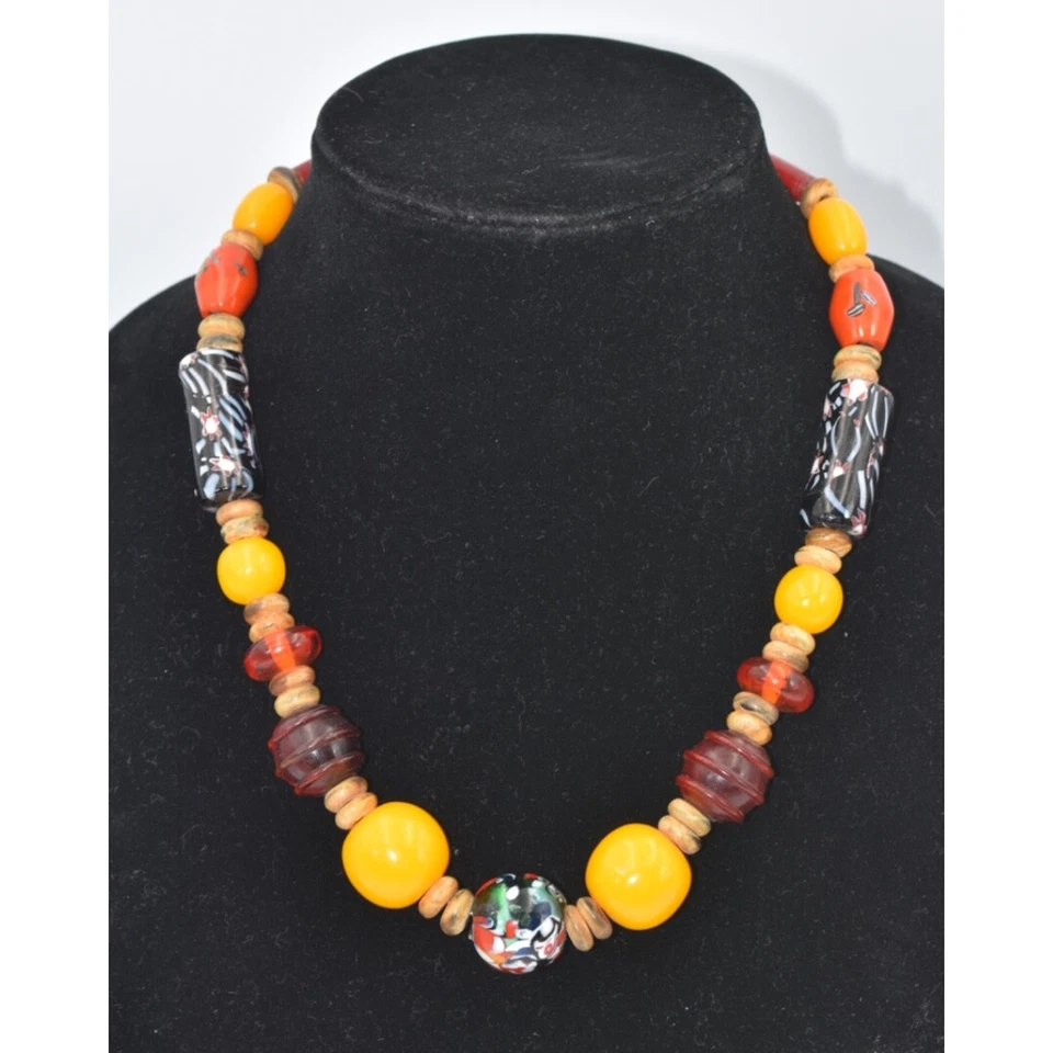 Bohemian Boho Hand Crafted Trade Bead Statement Necklace - Image 3 of 4