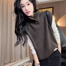 Lady Knitted Vest Waistcoat Tank Top Gilet Sleeveless Sweater High Neck Girl New