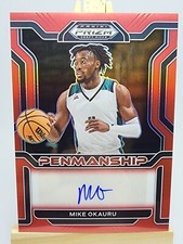 Mike Okauru 2022 Prizm College Penmanship Red CP-MOK /199 Auto UNC Seahawks