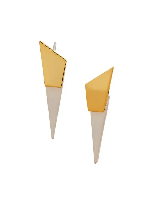 NWT Alexis Bittar White Pyramid Stud Earrings - Retro 14K Plated Memphis Folded