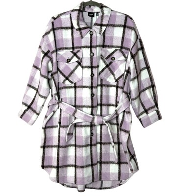 Vero Moda Curve Leslie Long Check Plaid Coat Lavender Fog Women's Plus Sz 22 NWT
