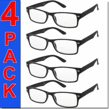 Reading Glasses Mens Square Frame 4 Pack Readers Womens Unisex Style Glasses New