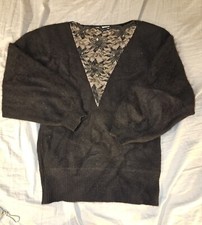 Vintage ANGORA, Lambswool Sweater JOAN LESLIE KASPER Black SOFT Lace LADIES M