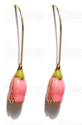 VINTAGE INSPIRIERTE EMAILLE ROSEN Designer Tropfenohrringe GESCHENK UK rosa Blume Rose