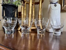 Nambe Motus Signed Set Of 4 Double Old Fashion Flared Barware Whiskey Glasses