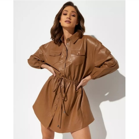 retrofete Brandi Leather Dress in Latte XS