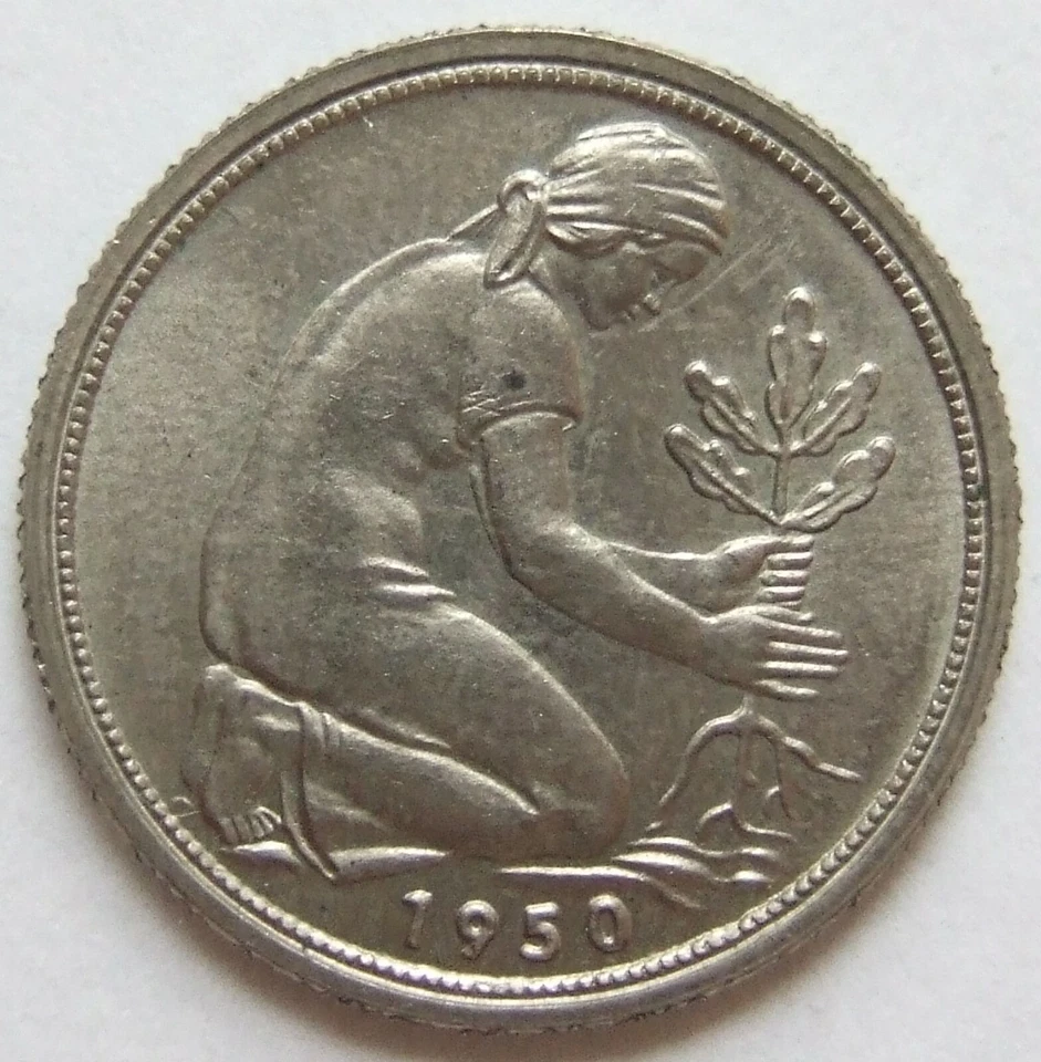 Münze 50 Pfennig Bank Deutscher Länder 1950 G in fast Stempelglanz - Bild 2 von 2
