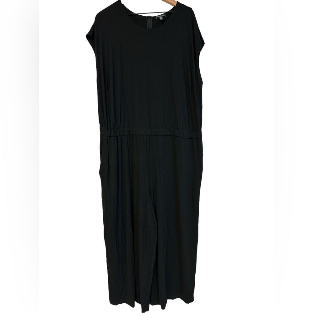 Eileen Fisher Black Tencel Jersey Wide-Leg Jumpsuit, Plus 3X $258