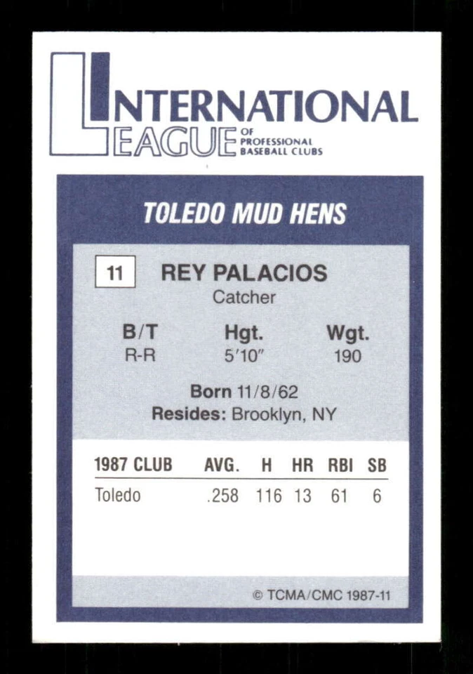 1987 TCMA Toledo Mud Hens 11 Rey Palacios BXCP32 - Image 2 of 2