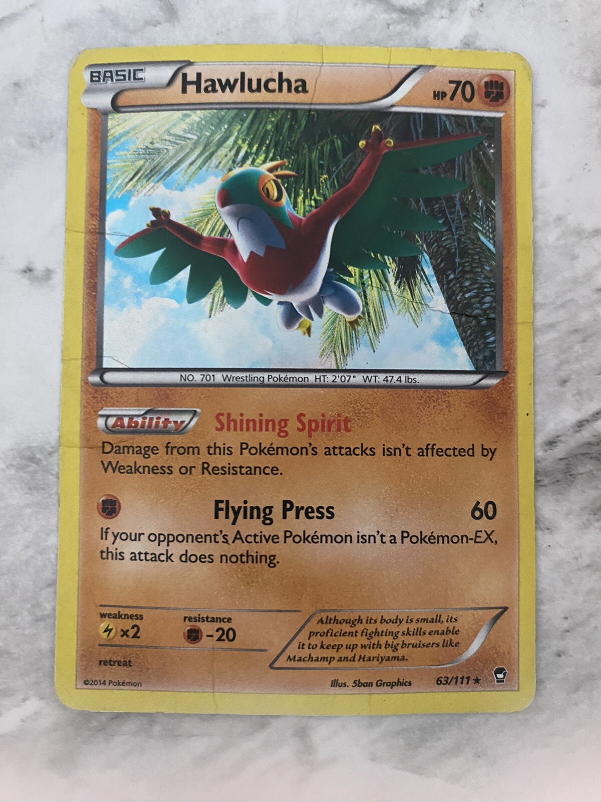 HAWLUCHA 2014 BASIC RARE HOLO POKEMON CARD XY-FURIOUS FISTS 63/111