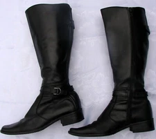 MITICA KNEE-HIGH FLAT BOOTS BLACK LEATHER SIZE 38(ITA)/8 (US). MADE IN ITALY