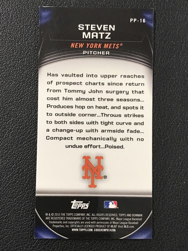 2015 Bowman Chrome #PP-16 Steven Matz Prospect Profile Mini /50 New York Mets - Picture 2 of 2