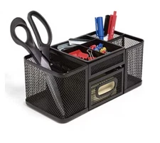 TRU RED 7-Compartment Wire Mesh Pencil Cup Organizer Matte Black TR57541-CC NIB