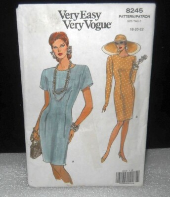 Vogue 8245 Easy Sew Pattern Semi-Fitted Sheath Dress Sizes 18-22