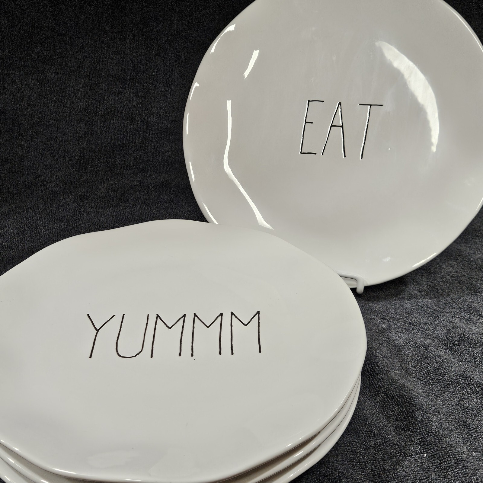Parini 4 Piece Ceramic 10 Inch Plate Set TASTY YUMMM GOOD EAT  Design