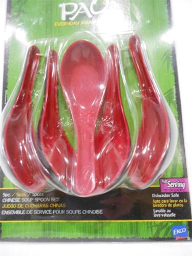 ❤️ ¡NUEVO PAO 5 piezas! JUEGO DE CUCHARAS DE SOPA CHINA DE COCINA ASIÁTICA DE 5,25" Rojo Negro Melamina - Imagen 2 de 7