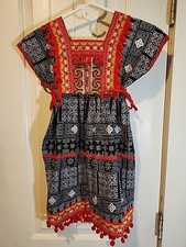 Vintage Multicolor Boho Dress Size 6 Embroidered And Beaded 1/4 Sleeve 