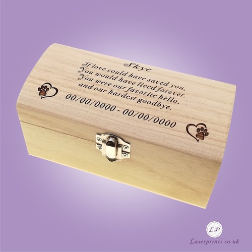 Wooden Pet Memory Box for Dog Cat Bereavement Ashes Urn Memorial Keepsake Gift - Picture 6 of 7