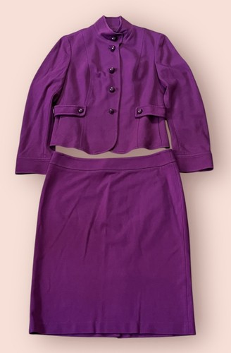 VTG Talbots Women's 2PC Suit Knit Stretch PLUM PURPLE Blazer SZ 8 Skirt SZ 10