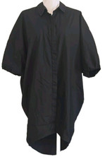 CARBON OVERSIZE Ruched Back Cotton Shirt Dress BLACK SZ M