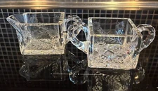 Fry? Glass Company Etched Rectangular Creamer & Open Sugar Set Art Deco Period