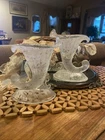 Fenton Frosted Glass Cornucopia 1930's Art Deco Candlestick Holders San Toy