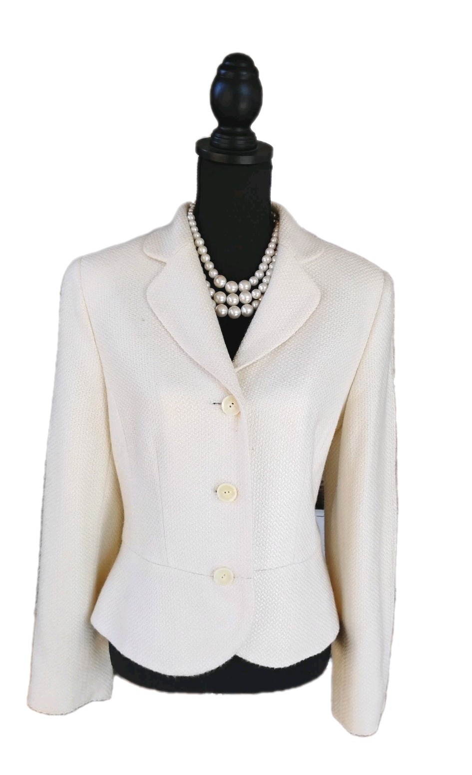 Amanda Smith Sz 10 Suit Jacket Off White Cream Boucle Knit W