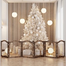 Folding No-Assembly Dog Door Pet Gate 144" Wide, 30" Tall Wooden Dog Gate wit...